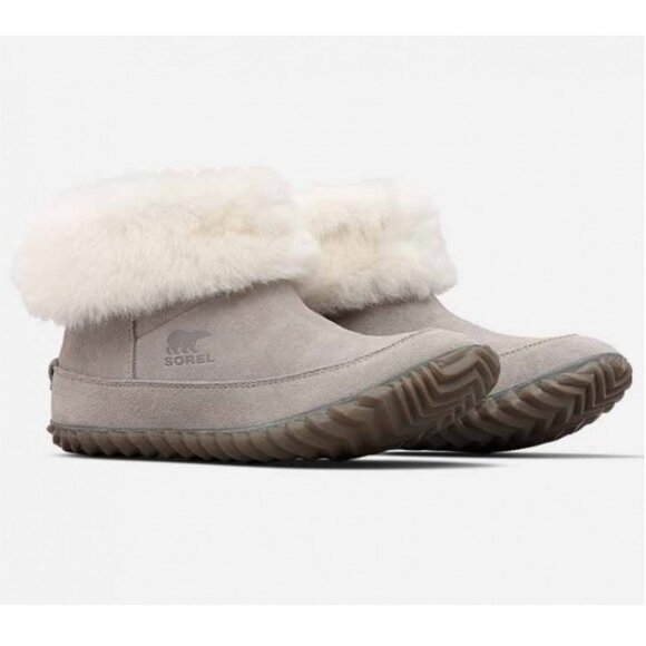 Sorel Out N About Bootie Gray Suede Shearling 6 Ankle Fall Cozy EUC Winter - Picture 3 of 8